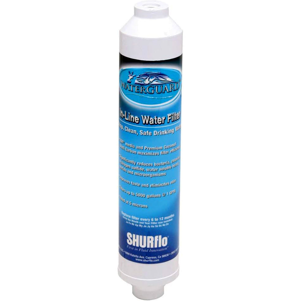 Shurflo by Pentair 10-inch universal filter kit for water filtration, shown with filter components and fittings.