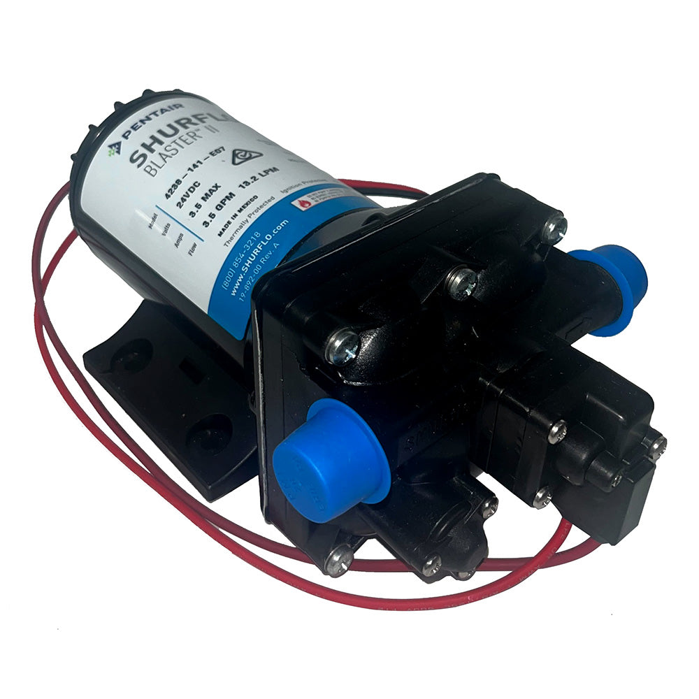 Shurflo by Pentair Blaster II washdown pump, 24 VDC, 3.5 GPM, 45 PSI, pressure pump for cleaning applications.