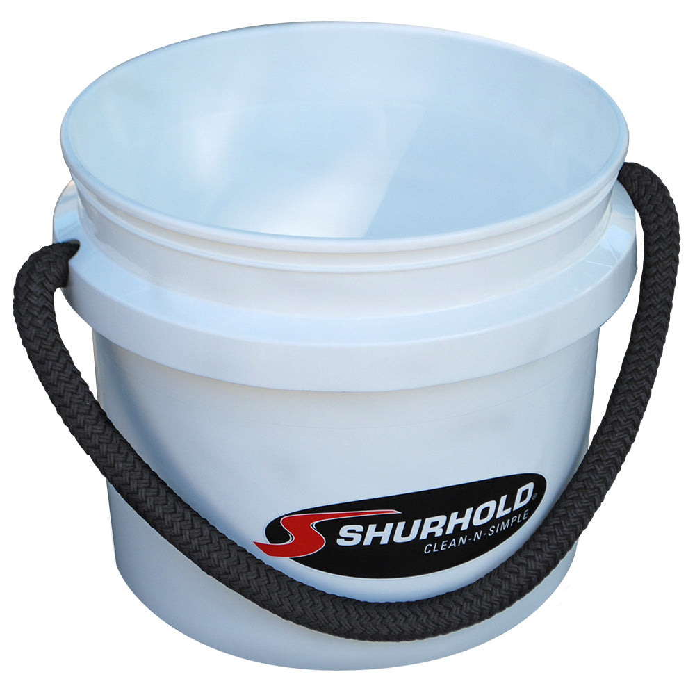 Shurhold World's Best Rope Handle Bucket, 3.5-gallon white cleaning bucket with durable rope handle for versatile cleaning tasks.