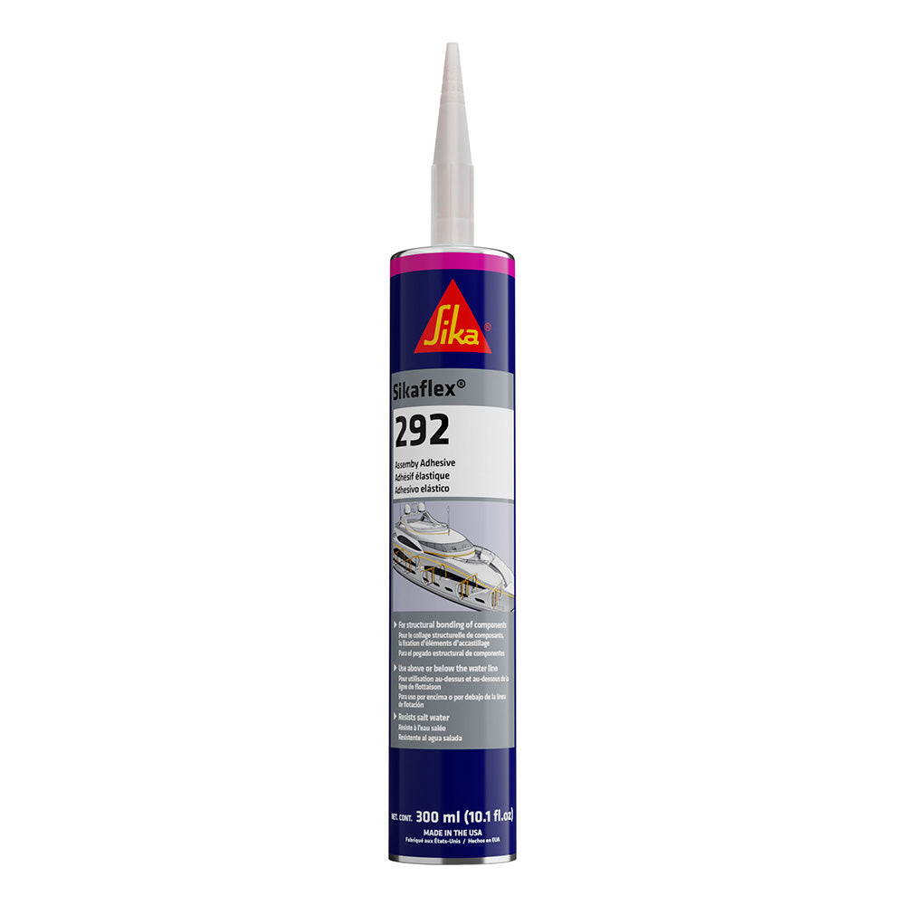 White Sika Sikaflex-292 sealant in a 10oz tube with nozzle, ideal for adhesives and sealing applications by Sika.
