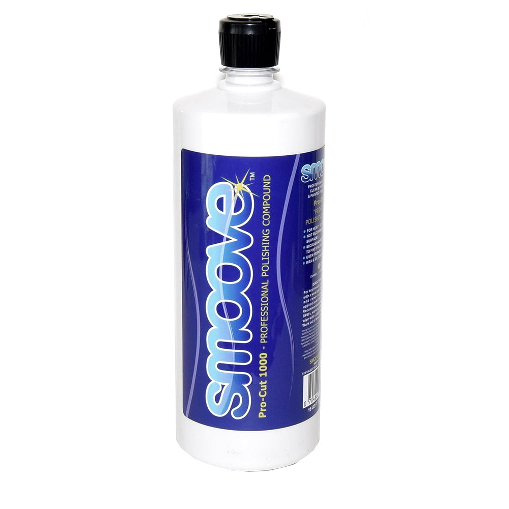 Smoove Pro-Cut 1000 professional polishing compound in a quart container, used for cleaning and polishing surfaces.