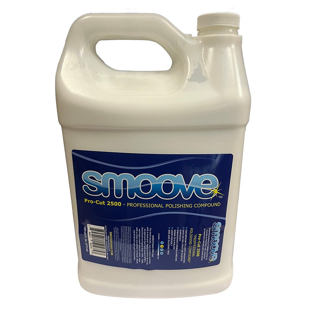 Smoove Pro-Cut 2500 professional cutting compound in a gallon container for cleaning and polishing surfaces.