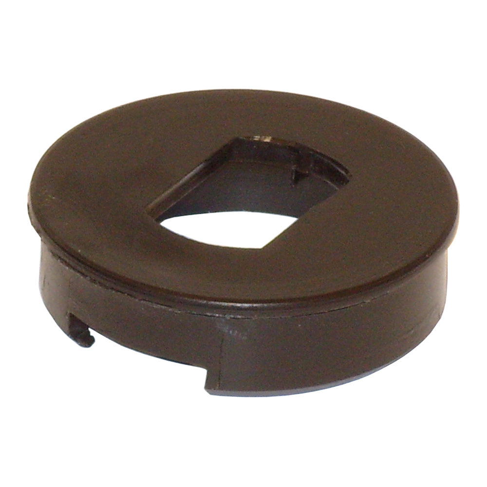 Springfield Marine Spring-Lock replacement end cap for seating, shown on a boat seat. Durable black plastic component.