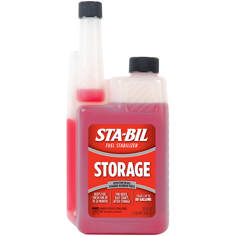 STA-BIL Fuel Stabilizer 32oz bottle for cleaning and preserving fuel in small engines and vehicles.