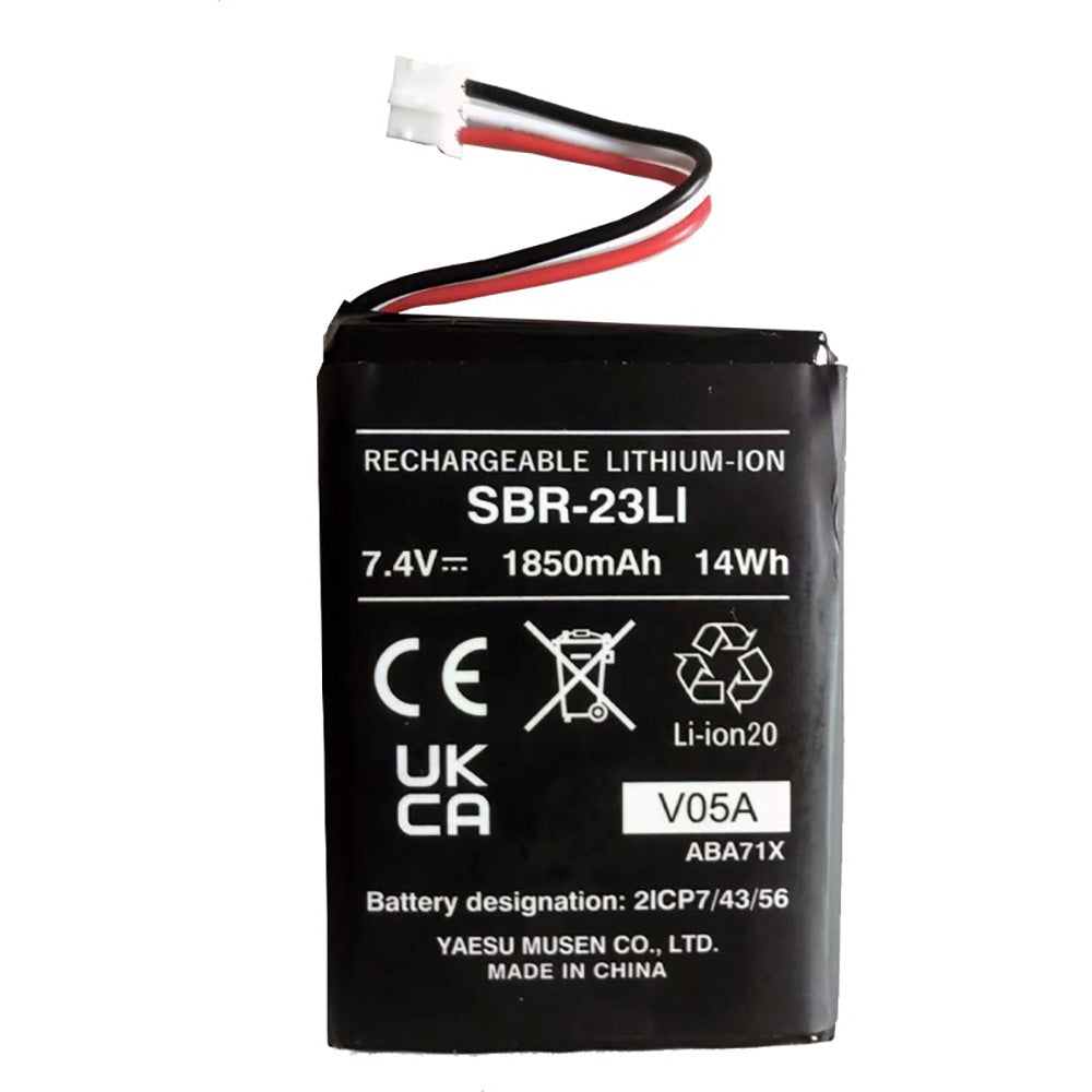 Standard Horizon SBR-23LI Li-Ion Battery Pack for HX210 and HX-40 radios, shown in black with connector terminals.