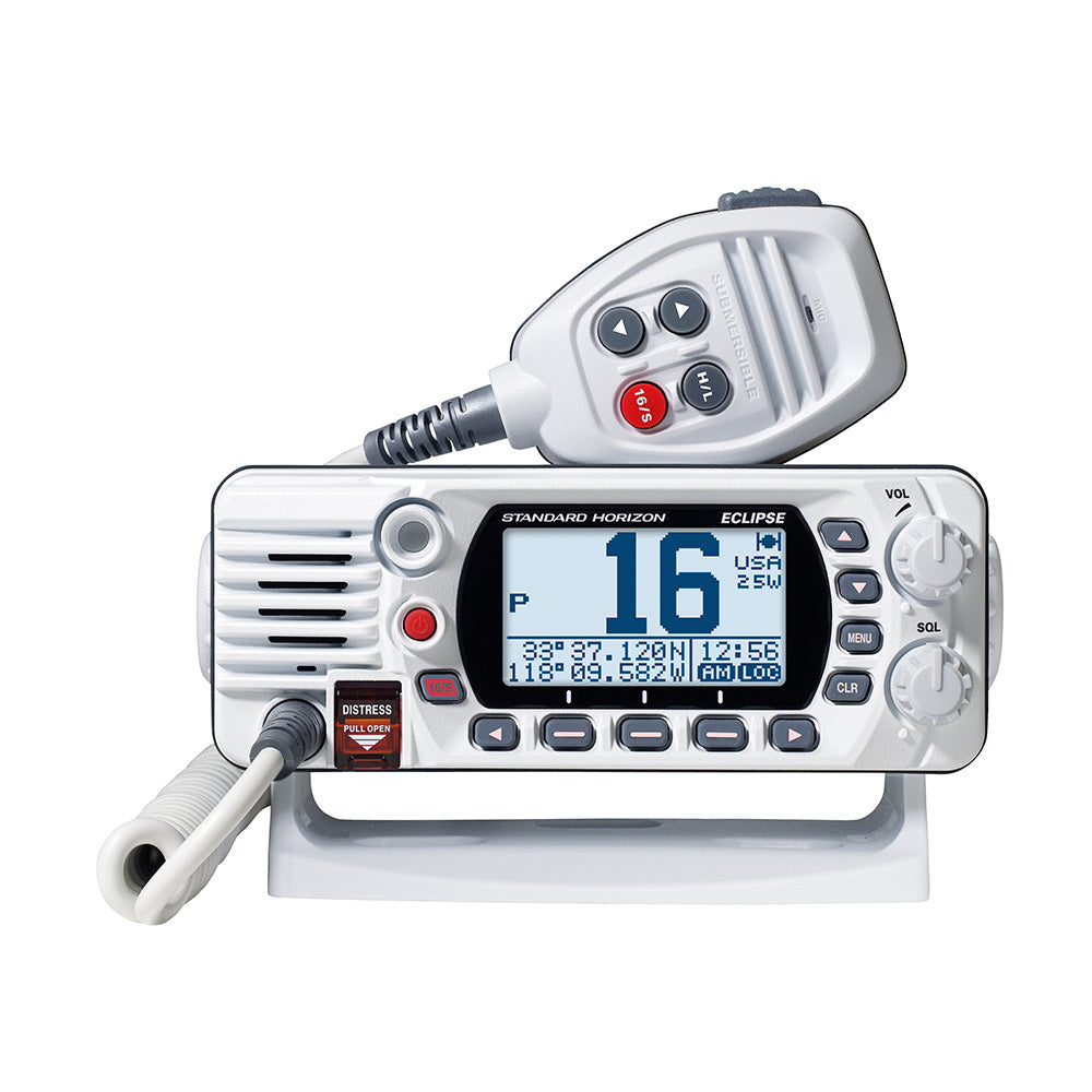 Standard Horizon GX1410GB Eclipse Series 25W VHF fixed mount radio with GPS in white, designed for marine communication.