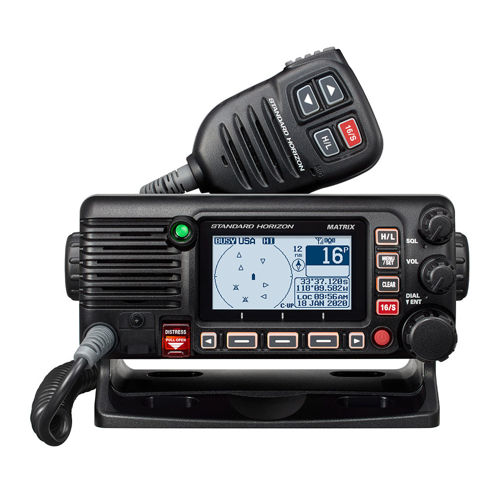 Standard Horizon GX2410GPS 25W VHF radio with GPS, AIS, N2K hailer, fixed mount marine communication device.