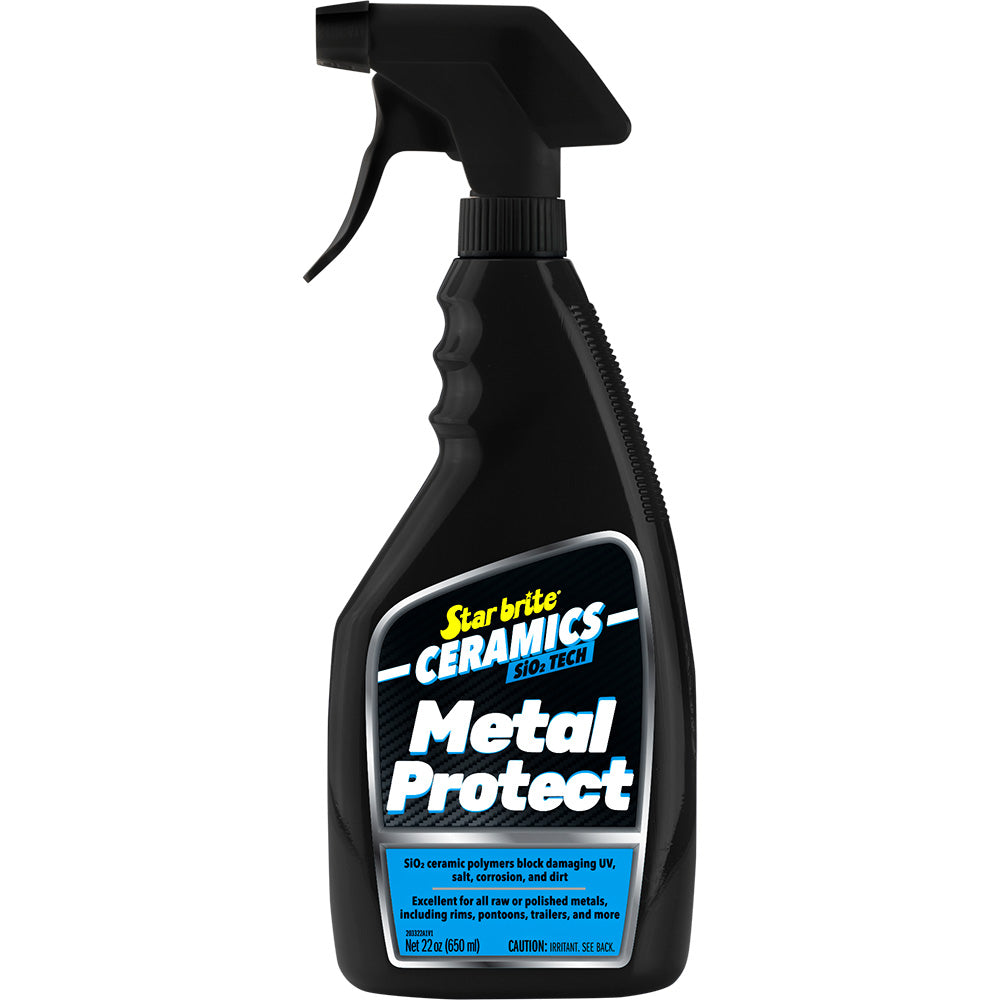 Star brite Ceramic Metal Protect Si02 polymer protection spray in 22 oz bottle, designed for cleaning and protecting surfaces.