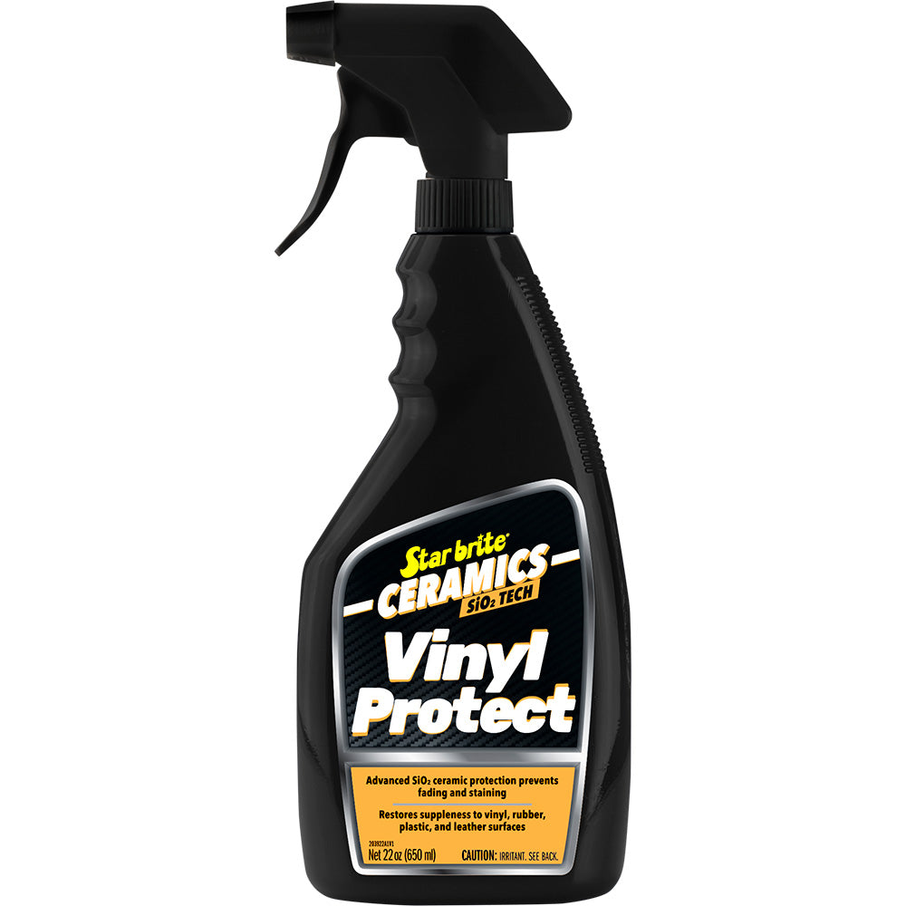 Star brite Ceramics Vinyl Protect spray bottle with Pina Colada scent, 22 oz, used for cleaning and protecting vehicle surfaces.