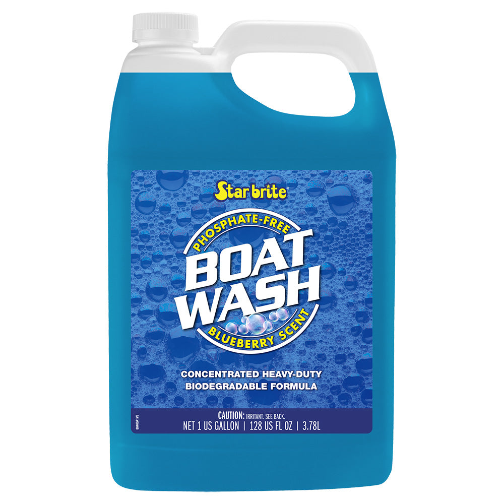 Star Brite concentrated boat wash with blueberry scent in a 1-gallon bottle, designed for cleaning boats and marine equipment.