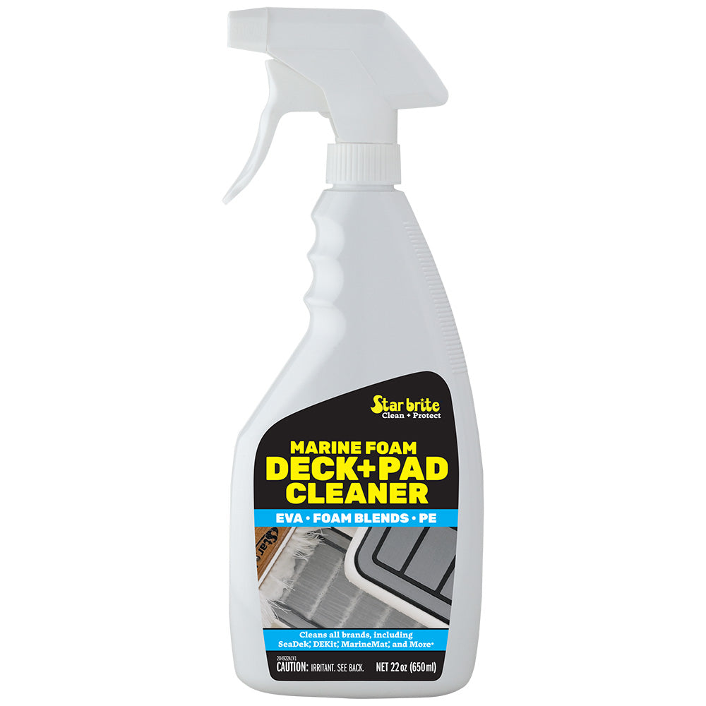 Star brite Marine Foam Deck and Pad Cleaner in a 22 oz bottle, designed for cleaning boat surfaces and decks.