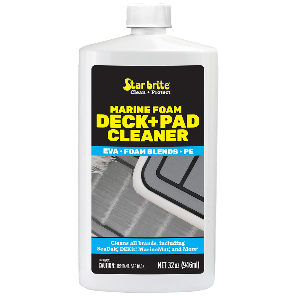 Star brite Marine Foam Deck and Pad Cleaner in a 32 oz bottle, used for cleaning boat decks and surfaces.