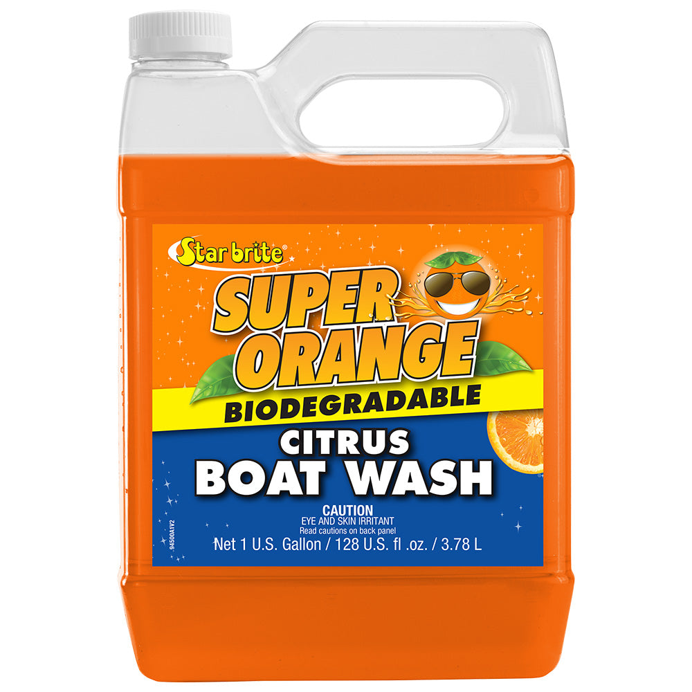 Star brite Super Orange Citrus Boat Wash Concentrate in a one-gallon container, ideal for boat cleaning and brightening surfaces.