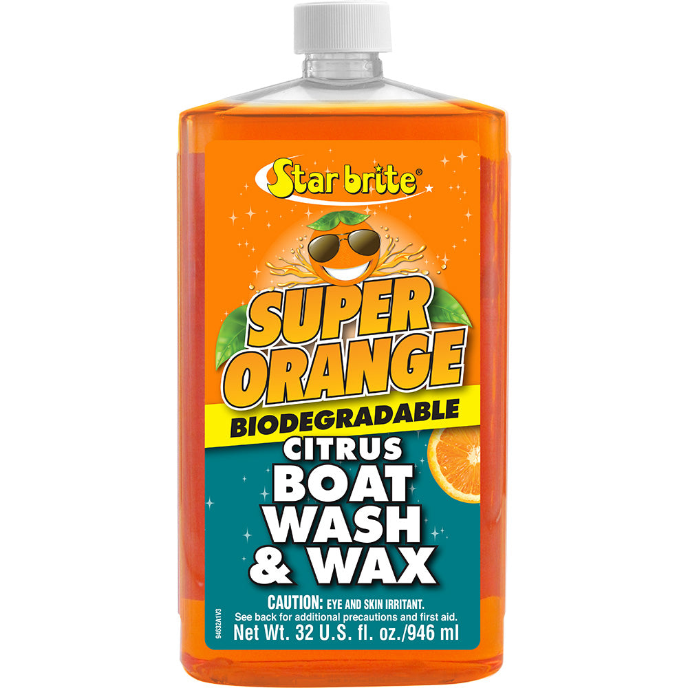 Star Brite Super Orange Citrus Boat Wash and Wax in 32 oz bottle, designed for cleaning and protecting boats from salt water.