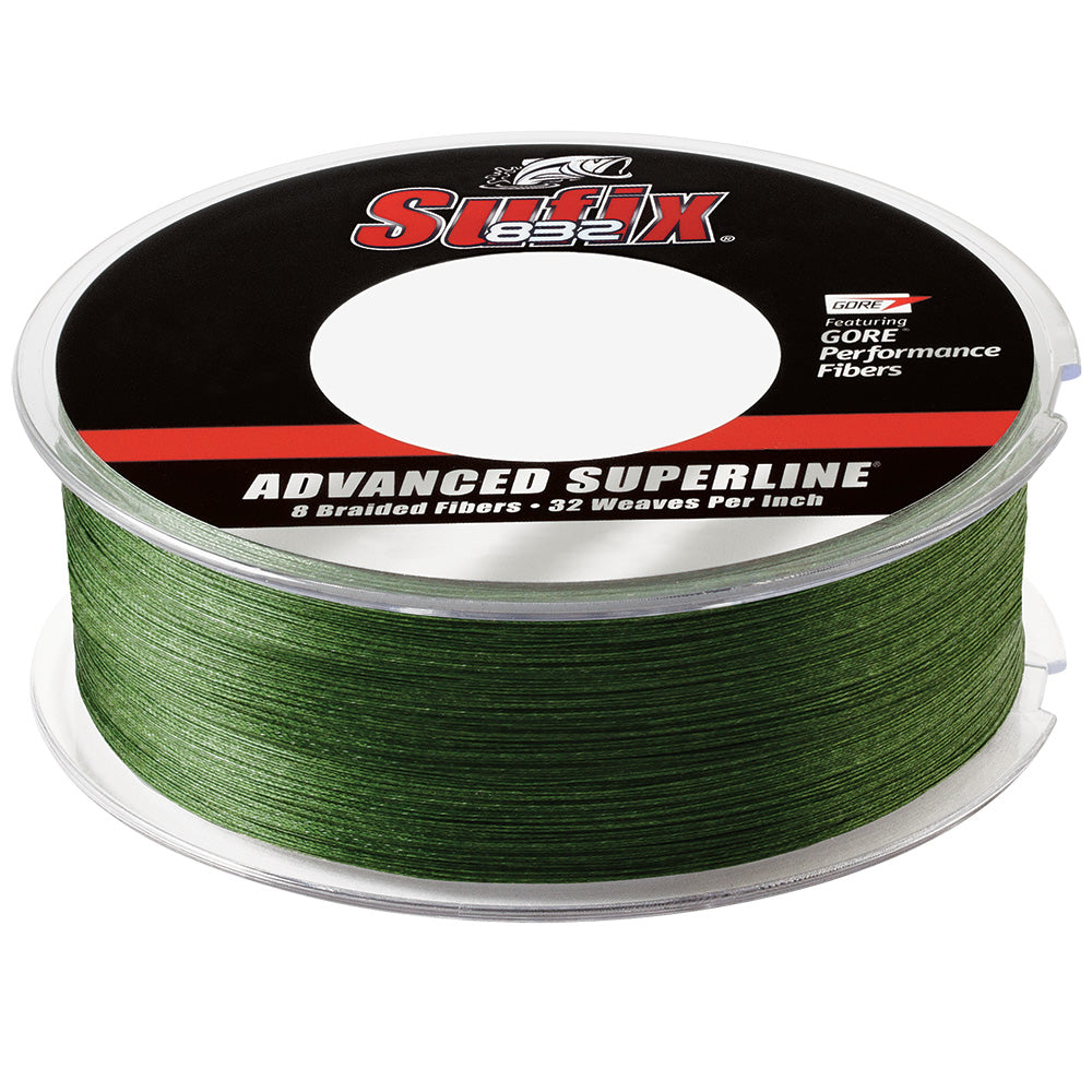 Sufix 832 Braid fishing line, 50lb low-vis green, 600 yards, designed for durability and visibility in fishing applications.