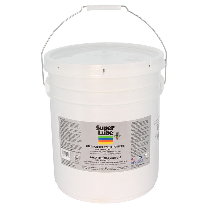 Super Lube Multi-Purpose Synthetic Grease with Syncolon PTFE in a 30lb container, used for cleaning and lubrication applications.