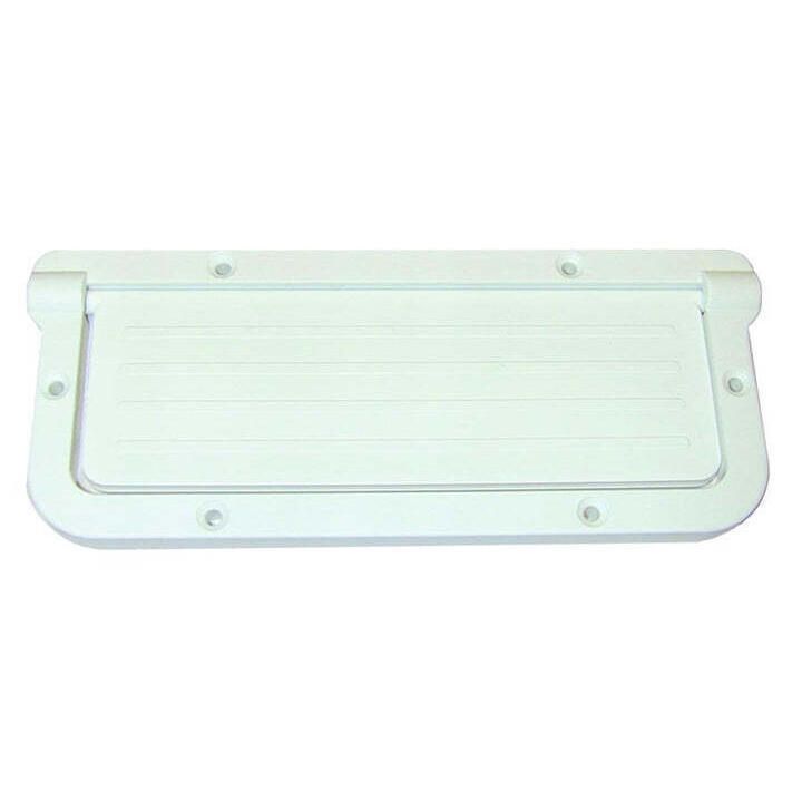 White T-H Marine Large Rectangular Scupper fitting for marine applications, designed for boat drainage and ventilation.