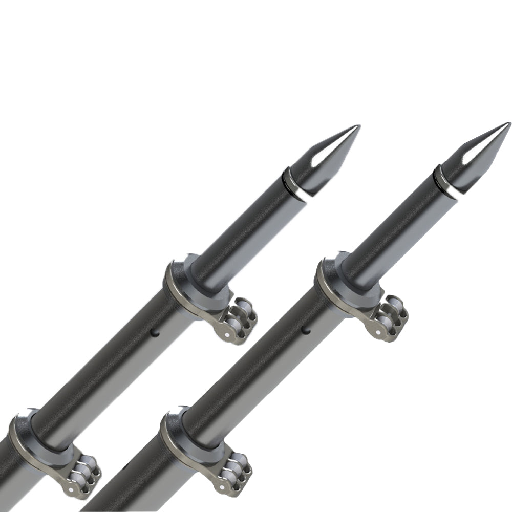 TACO Marine TACO 18 Deluxe Outrigger Poles with Rollers in silver and black, designed for fishing boats.