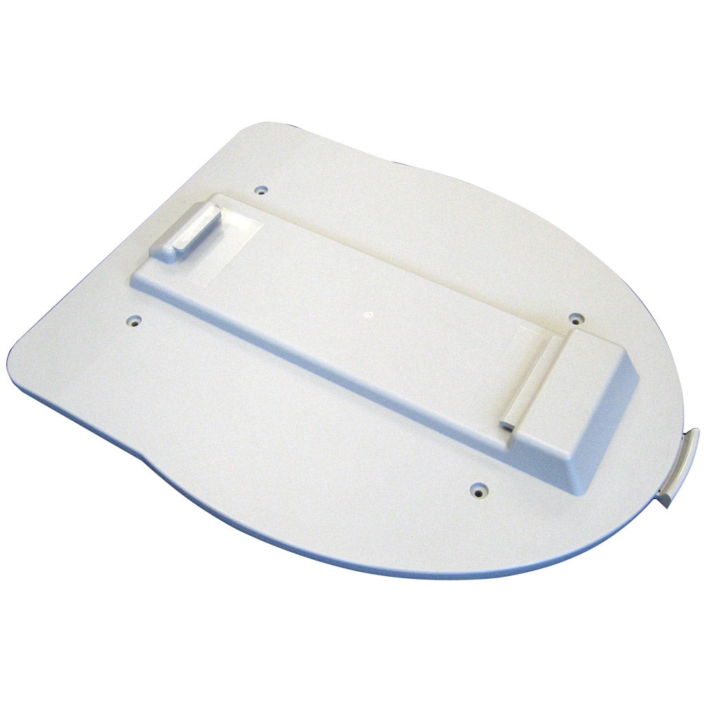 Thetford Marine Floor Plate for 565E Curve Toilet, marine accessory in gray with mounting holes and branding details.