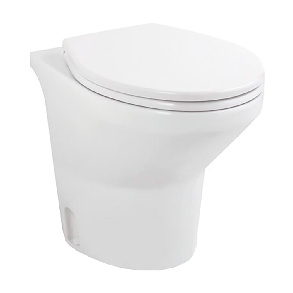 Thetford Compass Touch high white marine toilet with 12V power, featuring digital control panel for marine sanitation.