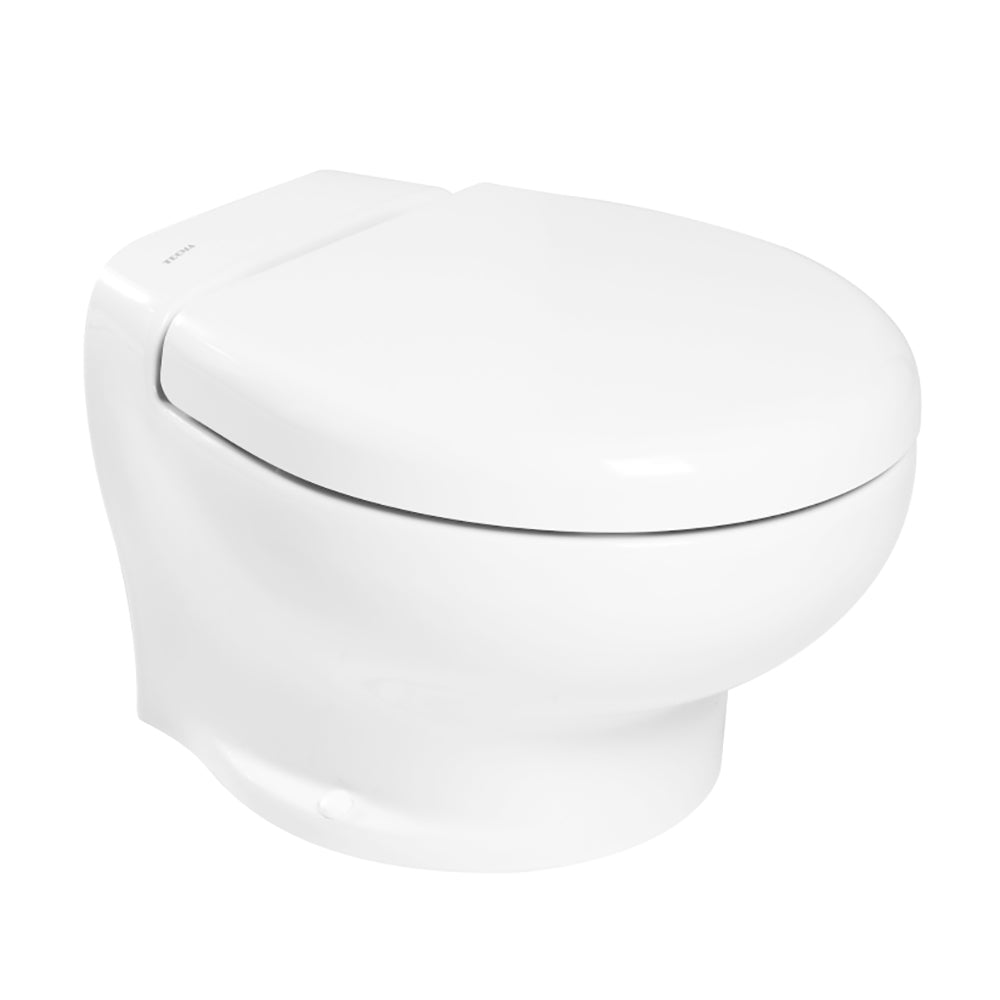 Thetford Nano Eco Compact Marine Toilet in white with 12V power, designed for boat sanitation, compact and eco-friendly.