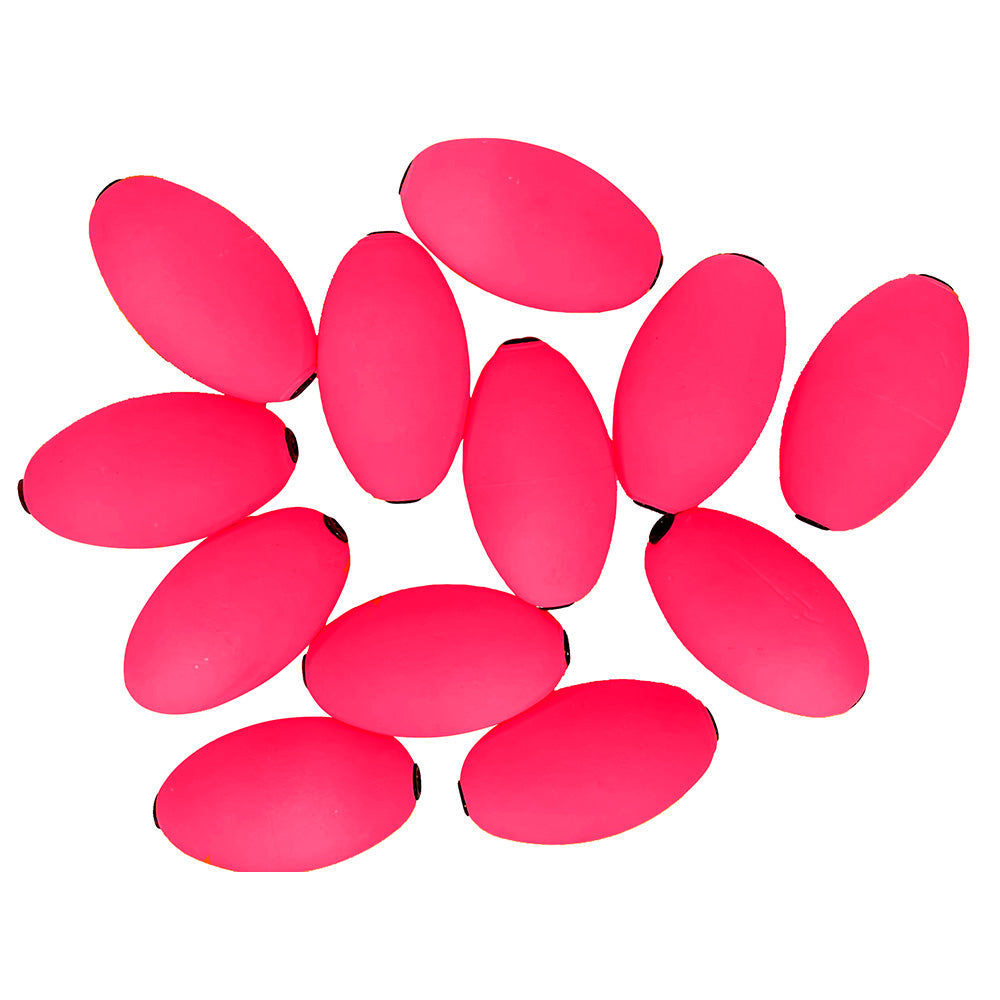 Tigress Pink Oval Kite Floats for kite fishing, 12-pack, with bright pink buoyant floats designed for fishing kites.