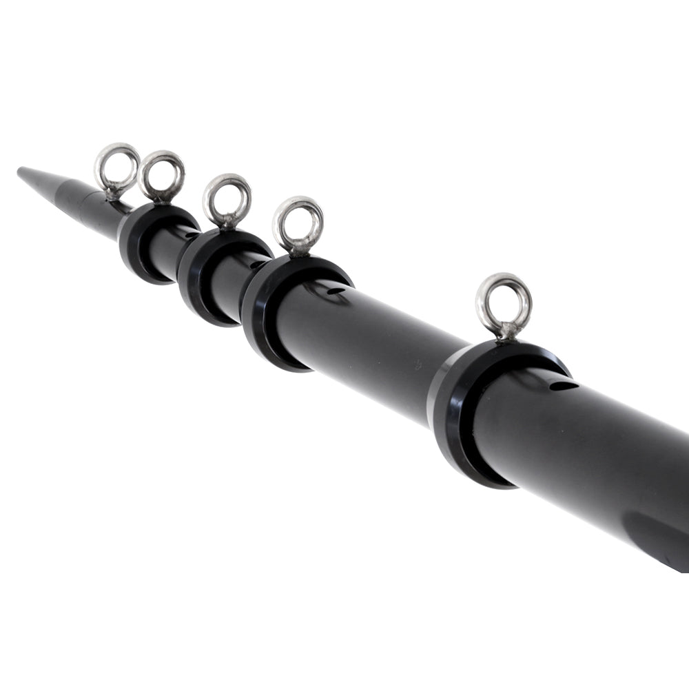 Tigress XD telescoping aluminum outrigger poles in black, 15 feet length with 1-1/8 inch diameter, designed for fishing boats.