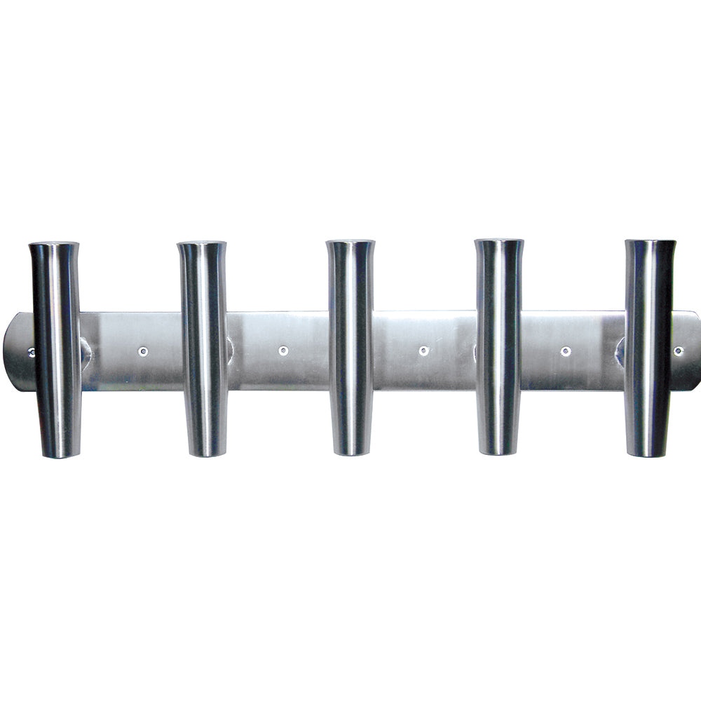 Tigress 5-rod aluminum transom mount rod holder, 35-inch length, for fishing boats, made of durable aluminum.