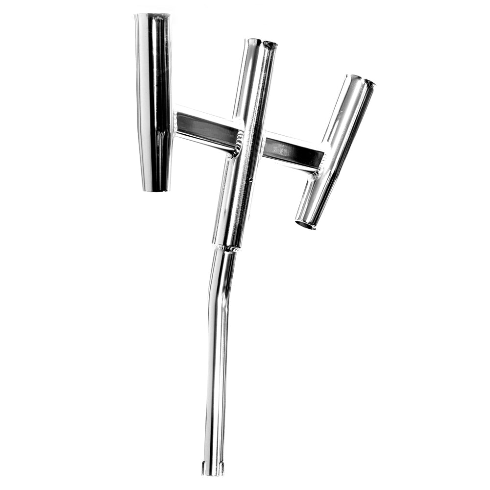 Tigress triple aluminum kite rod holder with bent butt design, polished finish, ideal for fishing rod storage and stability