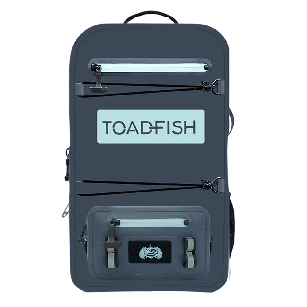 Toadfish waterproof backpack and sling in ocean blue, made of durable accessories material, designed for outdoor use
