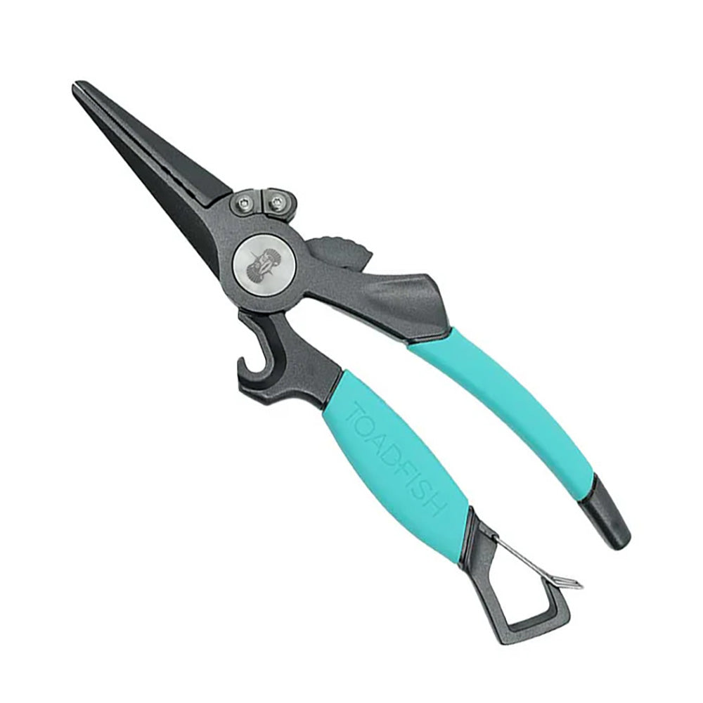 Toadfish Elite Series Pliers for fishing accessories, stainless steel, with ergonomic handle for easy fishing line and tackle management.