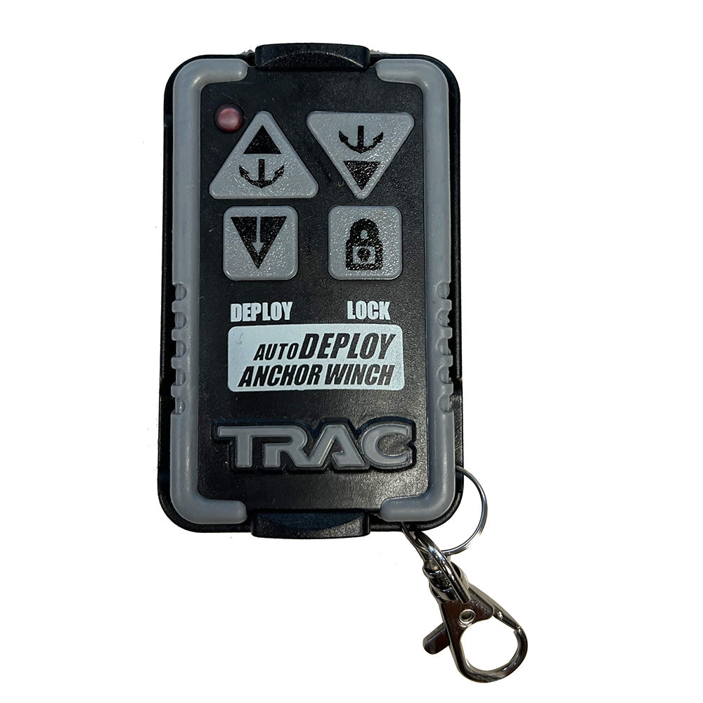 TRAC Outdoors G3 Anchor Winch Wireless Remote for auto-deploy windlass accessories, shown in close-up on product image.
