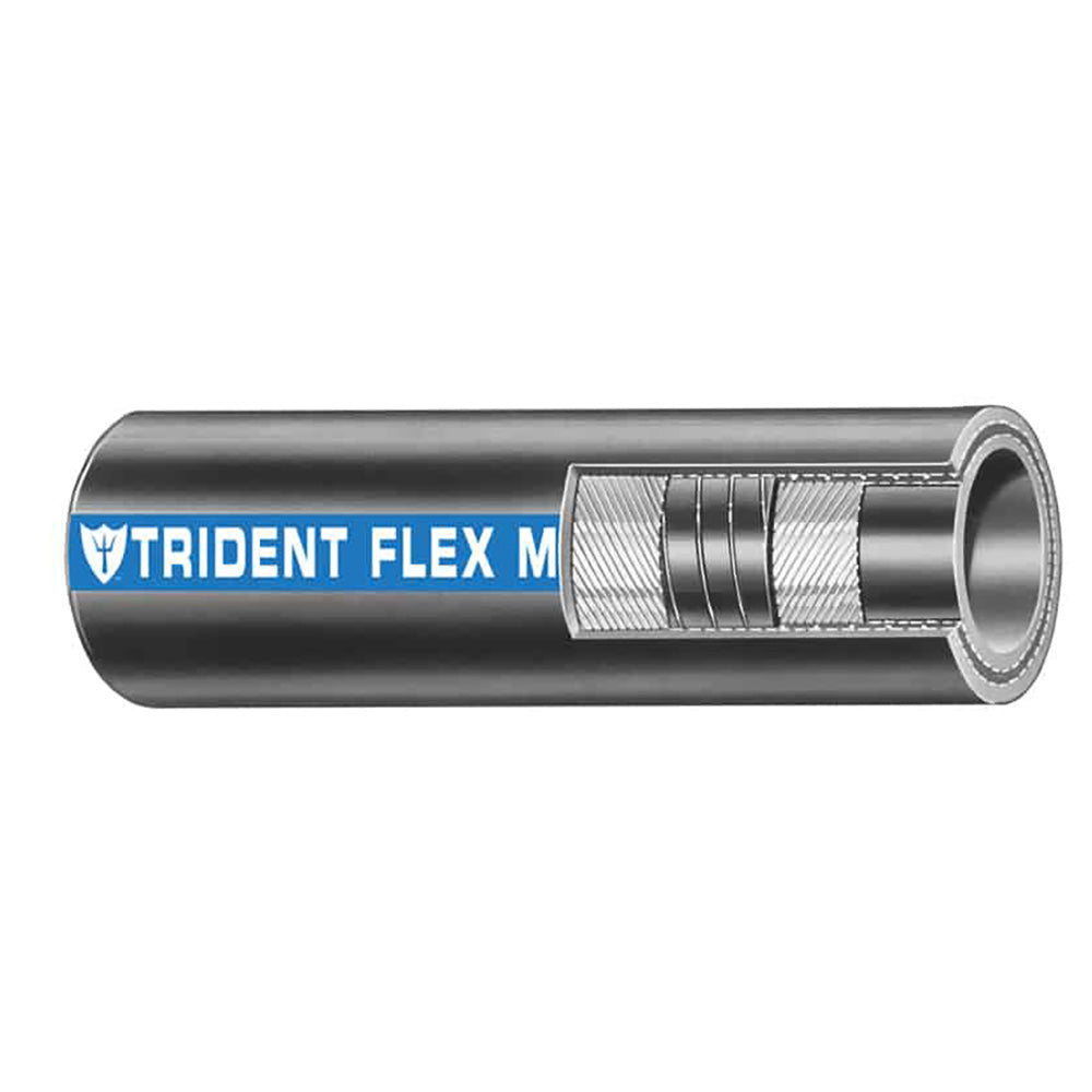 Black Trident Marine 1-inch flexible wet exhaust water hose, shown coiled and ready for installation, sold by the foot.