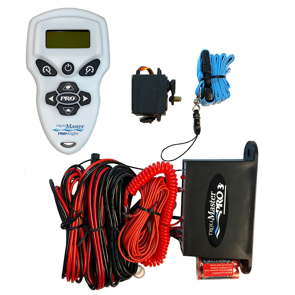 TROLLMaster PRO Angler wireless remote system for engine controls, displaying control buttons and display screen.
