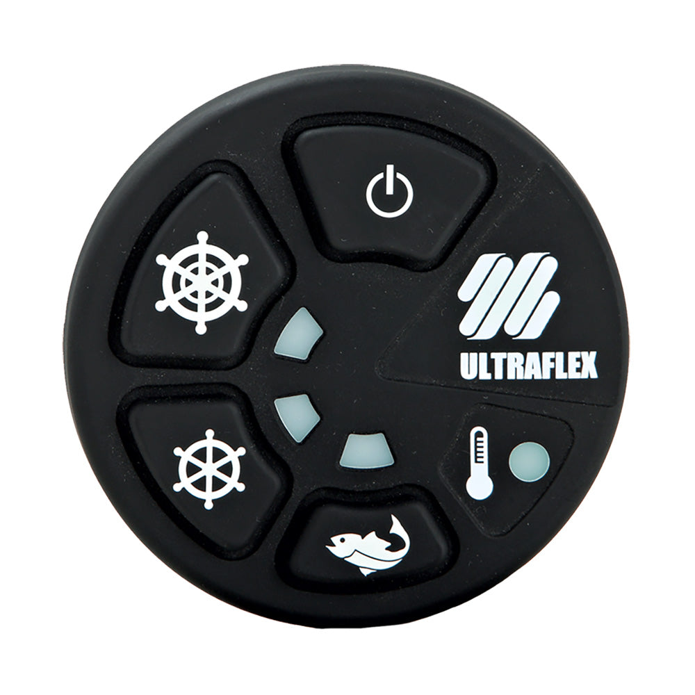 Uflex USA MasterDrive UCMD steering system user interface panel with controls and display for vehicle steering integration.