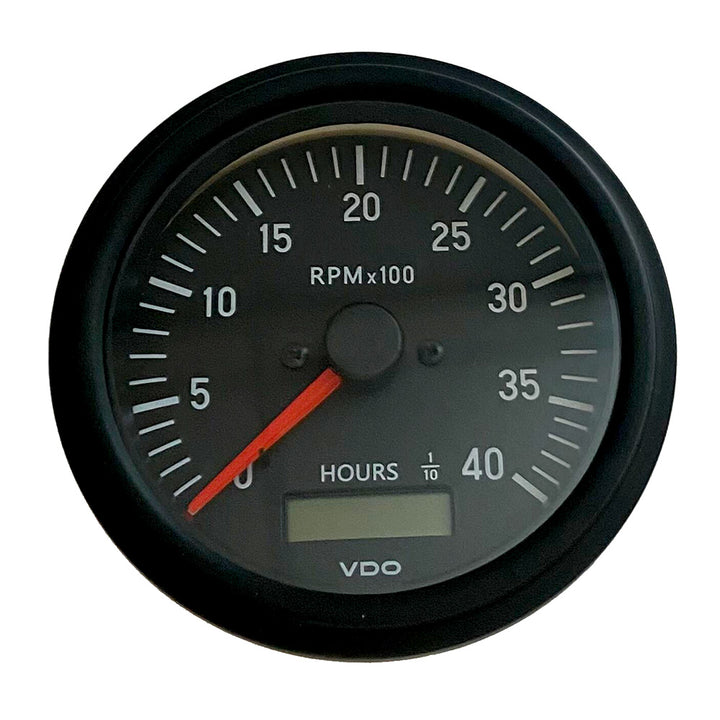 VDO Cockpit International Gen II 4K RPM tachometer gauge with hourmeter for boat or vehicle instrumentation.