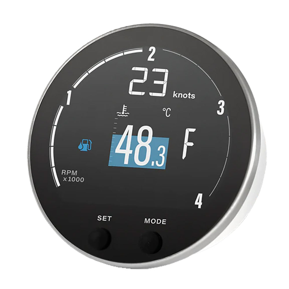 Veratron 85mm diesel multifunction gauge, VMH-35D model, displaying digital readouts and analog indicators for vehicle monitoring.
