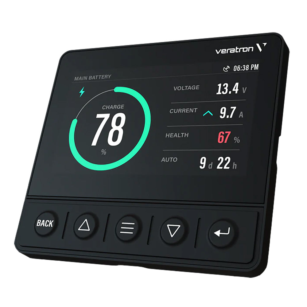 Veratron OL 43 Smart Marine Monitoring TFT display showing gauges for boat engine and system monitoring.