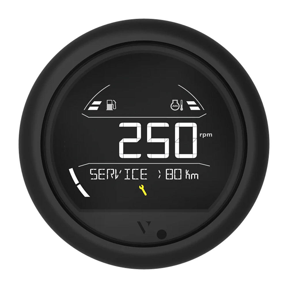Veratron VL Digital 85-watt gauge with round black bezel, displaying digital readings for vehicle instrumentation.
