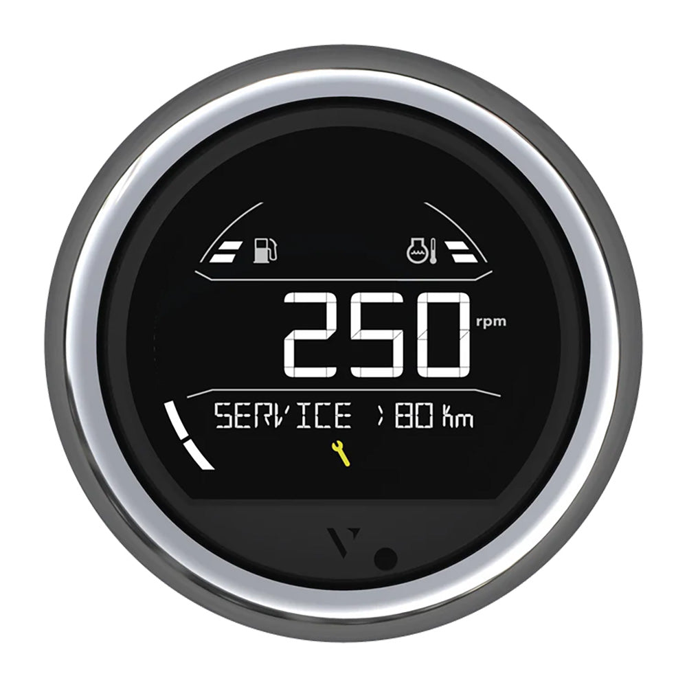 Veratron VL Digital 85-watt gauge with round chrome bezel, displaying digital readout for vehicle monitoring.