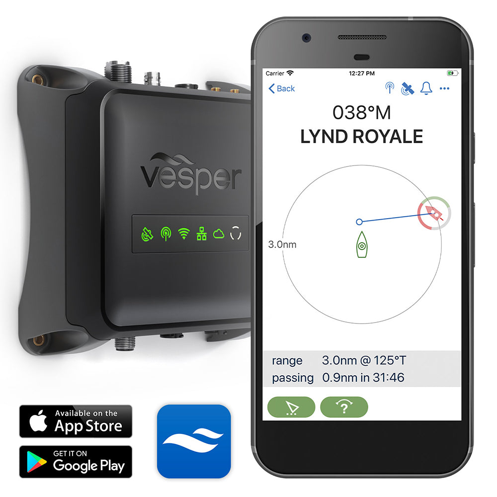 Vesper Cortex M1 AIS system with remote vessel monitoring, Class B SOTDMA SmartAIS transponder for worldwide maritime safety.