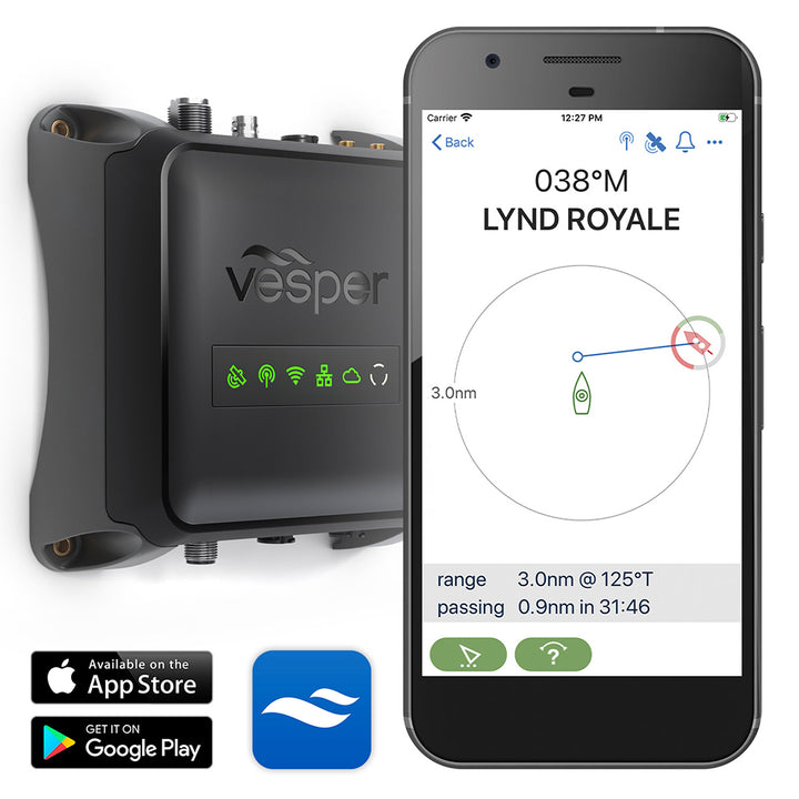 Vesper Cortex M1 AIS system with remote vessel monitoring, Class B SOTDMA SmartAIS transponder for worldwide maritime safety.