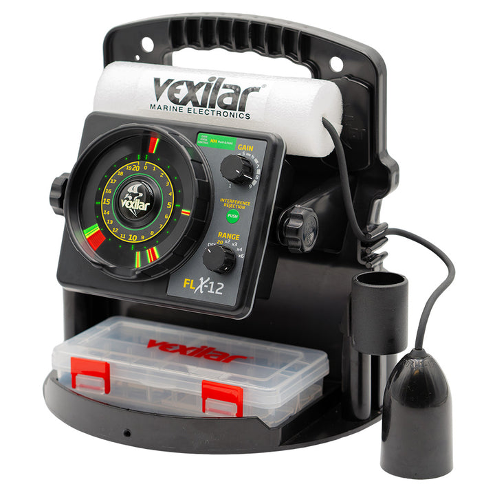 Vexilar FLX-12 Pro Pack II ice fishing system with 12-degree ice ducer, compact fish finder for ice fishing adventures