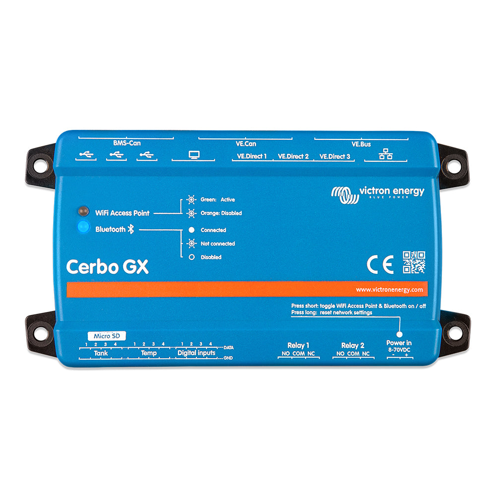 Victron Energy Cerbo GX MK2 accessory, compact device with display and connection ports for energy management system.