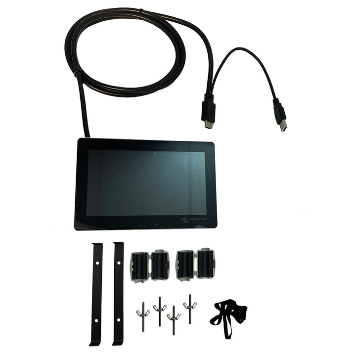 Victron Energy GX Touch 70 flush mount 7-inch display showing user interface and controls for energy system monitoring.