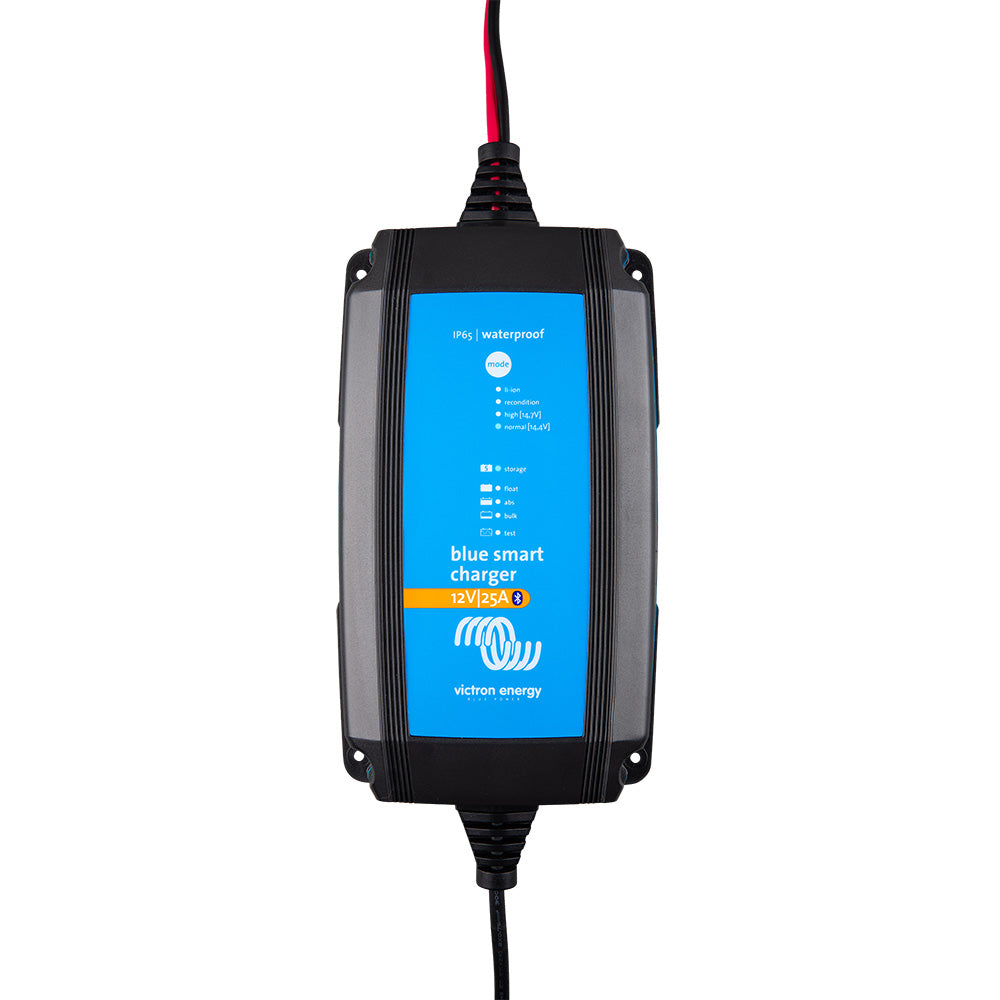 Victron BlueSmart IP65 12/25V battery charger with NEMA 1-15 plug, designed for outdoor and industrial use.