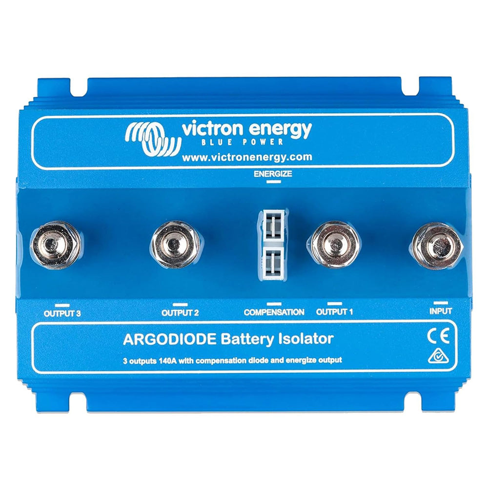 Victron Argodiode Battery Isolator 140-3AC for three batteries, 140A, with black casing and connection terminals, by Victron Energy.