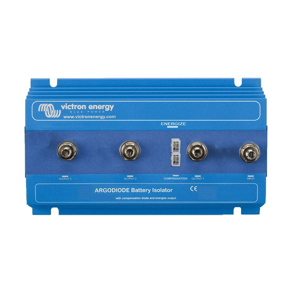 Victron Argodiode Battery Isolator 180-3AC for three batteries, showing the compact, black battery isolator unit with wiring terminals.