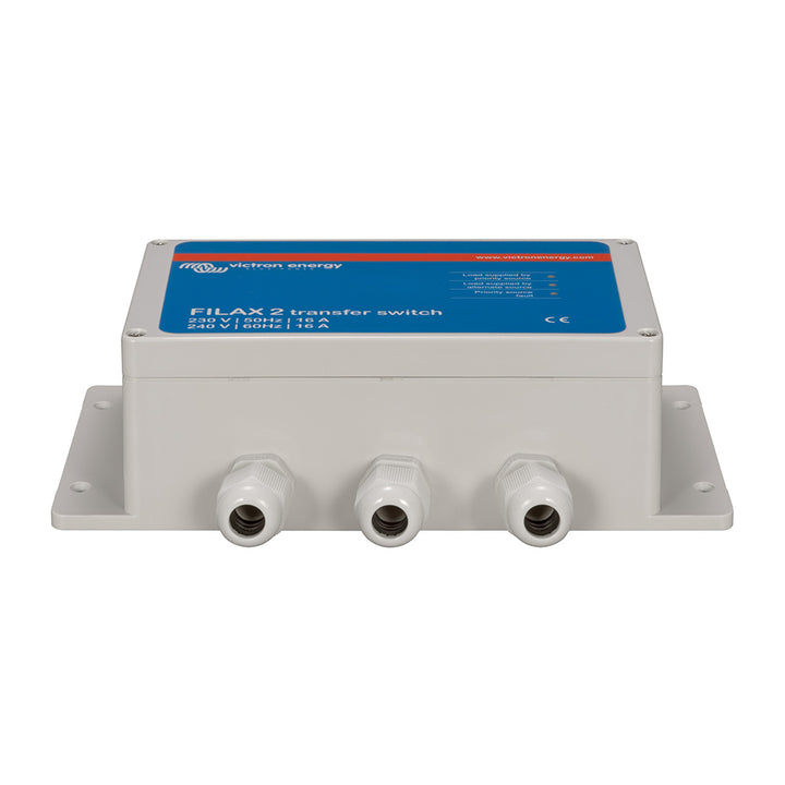 Victron Energy Filax 2 transfer switch for battery management, suitable for 110V/50Hz and 120V/60Hz systems.