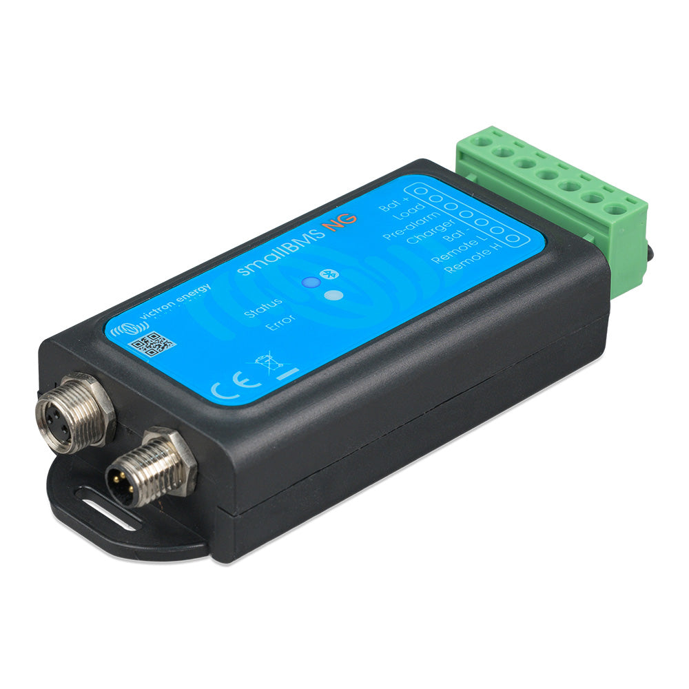 Victron Energy SmallBMS NG battery management system with control interface and wiring components for lithium batteries.